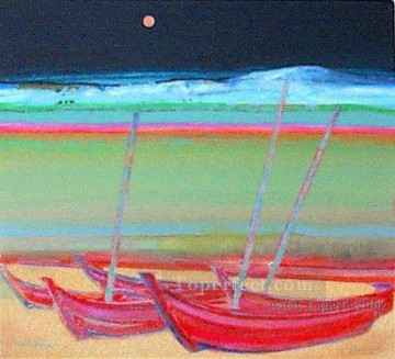 Barco bajo la luna resumen original Pinturas al óleo